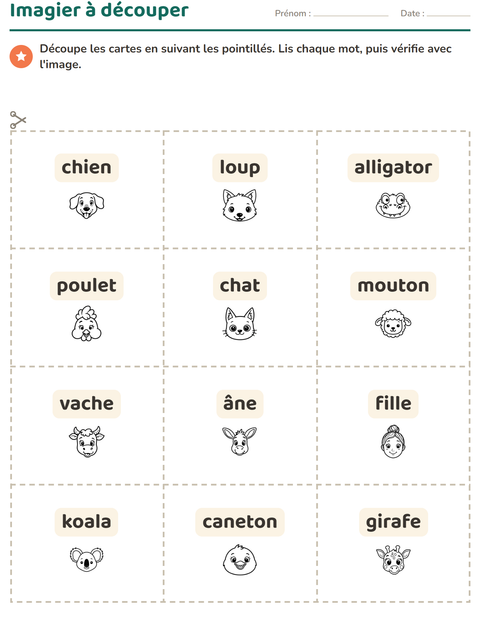 Aperçu de la fiche Imagier avec Visages NB pour École maternelle (grande section, 5-7 ans)