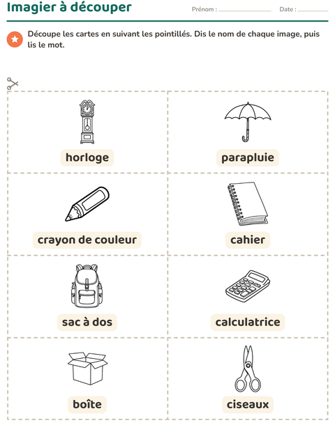 Aperçu de la fiche Imagier avec Éducation NB pour École maternelle (grande section, 5-7 ans)