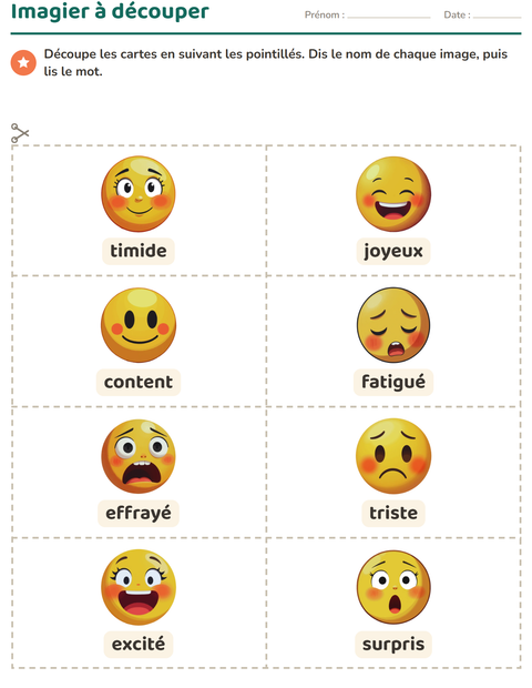 Aperçu de la fiche Imagier avec Émotions pour École maternelle (grande section, 5-7 ans)