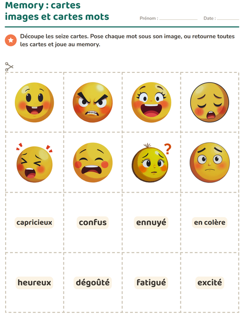Aperçu de la fiche Imagier avec Émotions pour École maternelle (grande section, 5-7 ans)