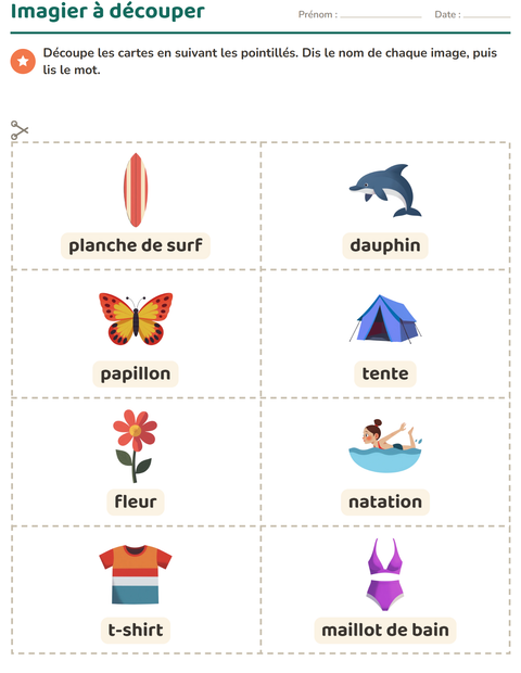 Aperçu de la fiche Imagier avec Été pour École maternelle (grande section, 5-7 ans)
