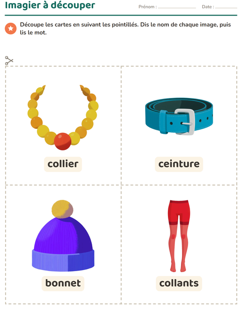 Aperçu de la fiche Imagier avec Accessoires pour École maternelle (grande section, 5-7 ans)