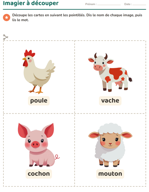 Aperçu de la fiche Imagier avec Animaux de la ferme pour École maternelle (grande section, 5-7 ans)