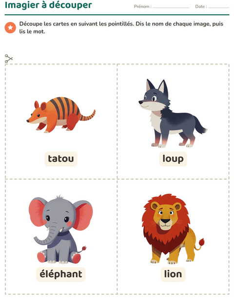 Aperçu de la fiche Imagier avec Animaux du zoo pour École maternelle (grande section, 5-7 ans)