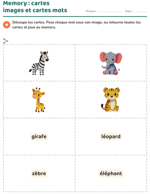 Aperçu de la fiche Imagier avec Animaux du zoo pour École maternelle (grande section, 5-7 ans)