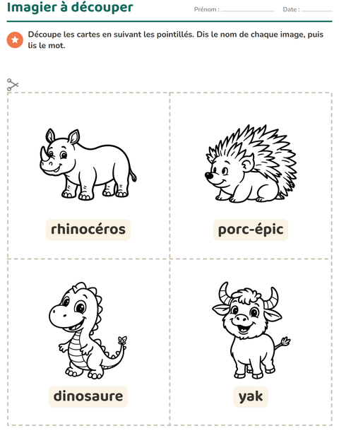 Aperçu de la fiche Imagier avec Animaux du zoo NB pour École maternelle (grande section, 5-7 ans)