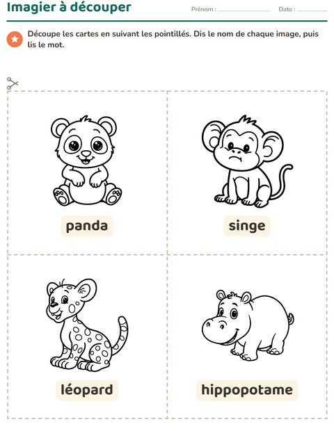 Aperçu de la fiche Imagier avec Animaux NB 2 pour École maternelle (grande section, 5-7 ans)
