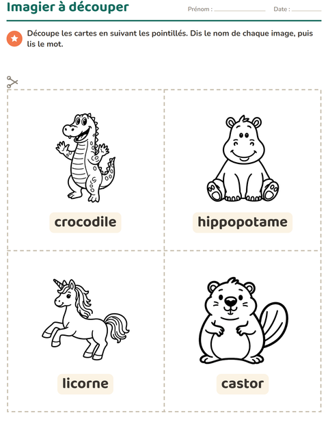 Aperçu de la fiche Imagier avec Animaux NB 4 pour École maternelle (grande section, 5-7 ans)