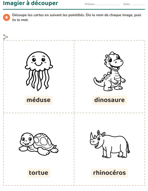 Aperçu de la fiche Imagier avec Animaux NB 5 pour École maternelle (grande section, 5-7 ans)