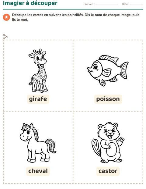 Aperçu de la fiche Imagier avec Animaux NB pour École maternelle (grande section, 5-7 ans)