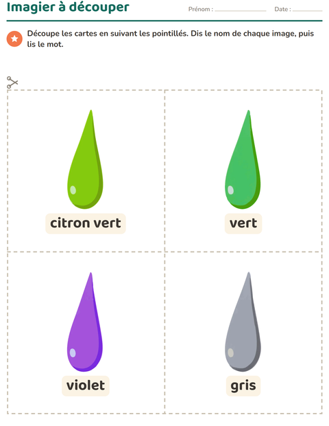 Aperçu de la fiche Imagier avec Couleurs pour École maternelle (grande section, 5-7 ans)