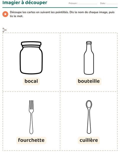 Aperçu de la fiche Imagier avec Cuisine NB pour École maternelle (grande section, 5-7 ans)