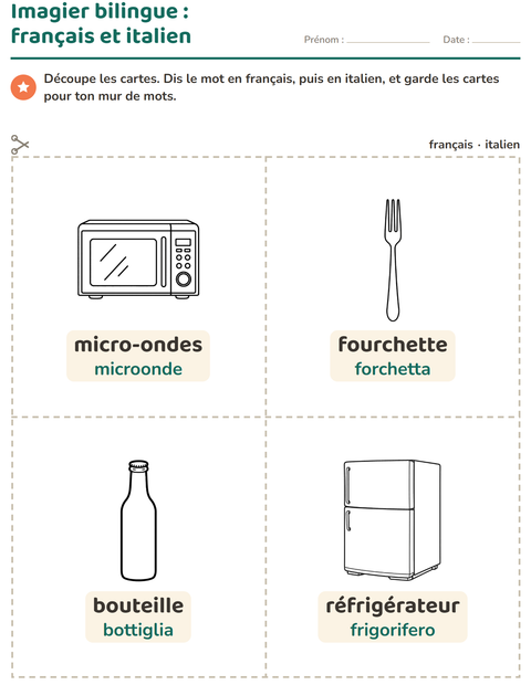 Aperçu de la fiche Imagier avec Cuisine NB pour École maternelle (grande section, 5-7 ans)
