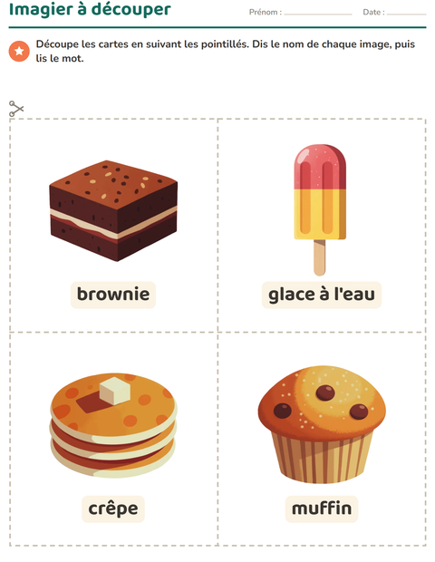 Aperçu de la fiche Imagier avec Desserts et sucreries pour École maternelle (grande section, 5-7 ans)