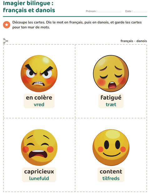Aperçu de la fiche Imagier avec Émotions pour École maternelle (grande section, 5-7 ans)