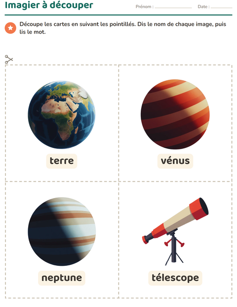 Aperçu de la fiche Imagier avec Espace pour École maternelle (grande section, 5-7 ans)