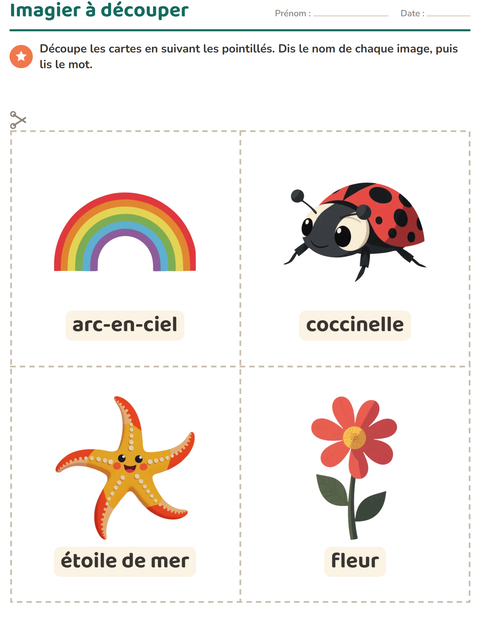 Aperçu de la fiche Imagier avec Été pour École maternelle (grande section, 5-7 ans)