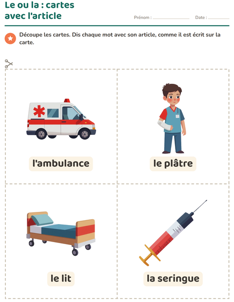 Aperçu de la fiche Imagier avec Hôpital pour École maternelle (grande section, 5-7 ans)