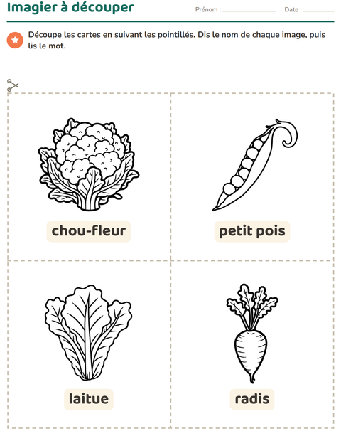 Aperçu de la fiche Imagier avec Légumes NB 2 pour École maternelle (grande section, 5-7 ans)