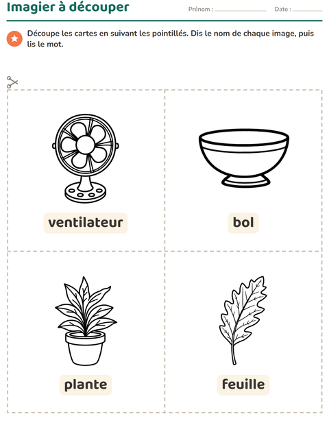 Aperçu de la fiche Imagier avec Maison et Nature NB pour École maternelle (grande section, 5-7 ans)