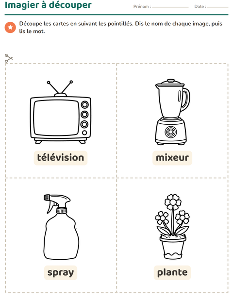Aperçu de la fiche Imagier avec Ménage NB pour École maternelle (grande section, 5-7 ans)