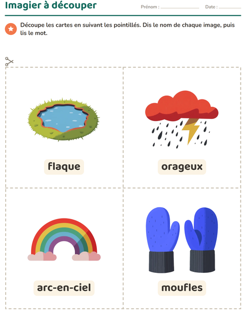 Aperçu de la fiche Imagier avec Météo pour École maternelle (grande section, 5-7 ans)