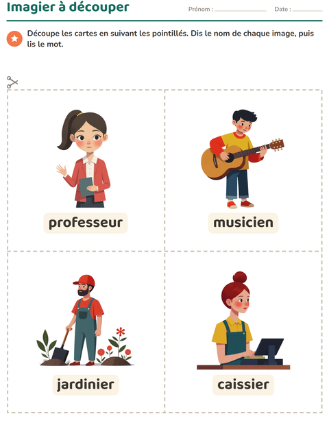 Aperçu de la fiche Imagier avec Métiers pour École maternelle (grande section, 5-7 ans)