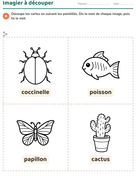 Aperçu de la fiche Imagier avec Nature NB pour École maternelle (grande section, 5-7 ans)
