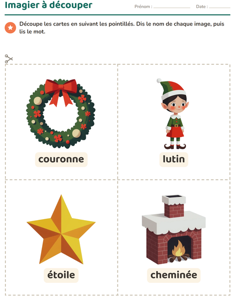 Aperçu de la fiche Imagier avec Noël pour École maternelle (grande section, 5-7 ans)