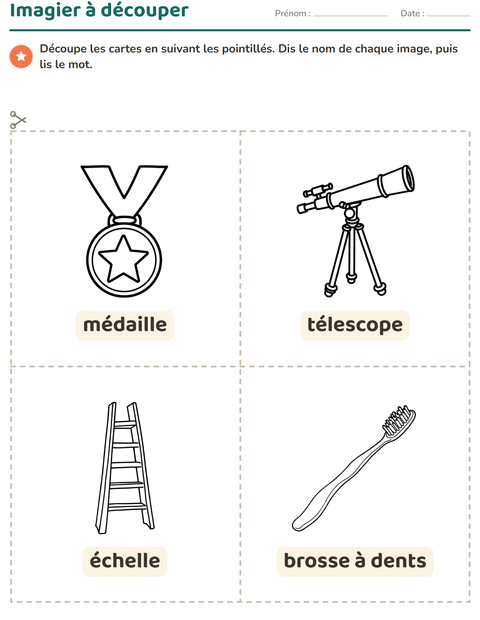 Aperçu de la fiche Imagier avec Objets NB pour École maternelle (grande section, 5-7 ans)