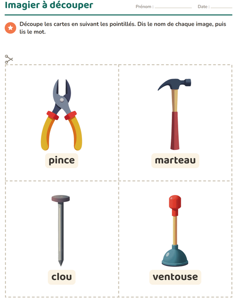 Aperçu de la fiche Imagier avec Outils pour École maternelle (grande section, 5-7 ans)