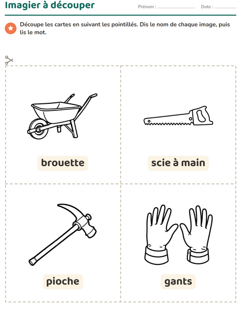Aperçu de la fiche Imagier avec Outils NB pour École maternelle (grande section, 5-7 ans)