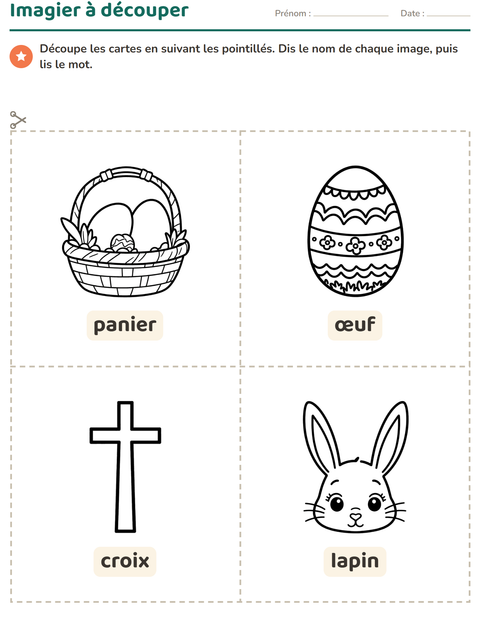 Aperçu de la fiche Imagier avec Pâques NB pour École maternelle (grande section, 5-7 ans)
