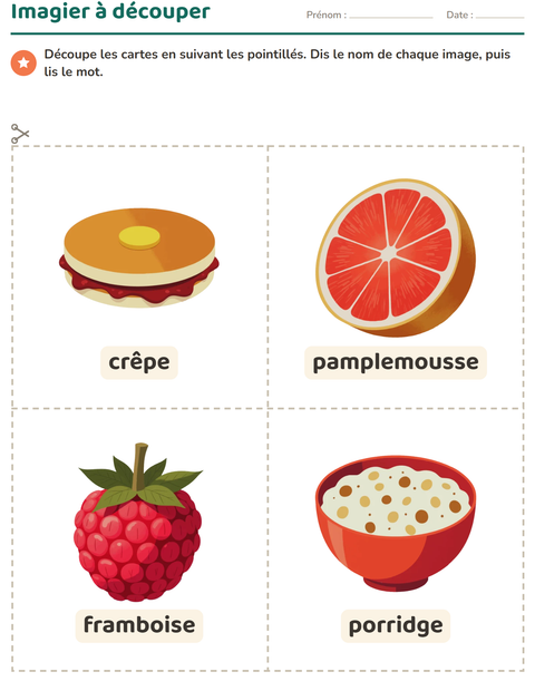 Aperçu de la fiche Imagier avec Petit-déjeuner pour École maternelle (grande section, 5-7 ans)