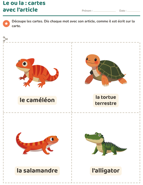 Aperçu de la fiche Imagier avec Reptiles et amphibiens pour École maternelle (grande section, 5-7 ans)