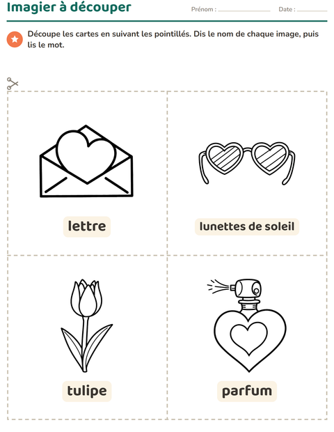 Aperçu de la fiche Imagier avec Saint-Valentin NB 2 pour École maternelle (grande section, 5-7 ans)