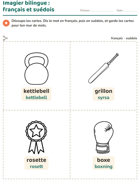 Aperçu de la fiche Imagier avec Sports NB pour École maternelle (grande section, 5-7 ans)