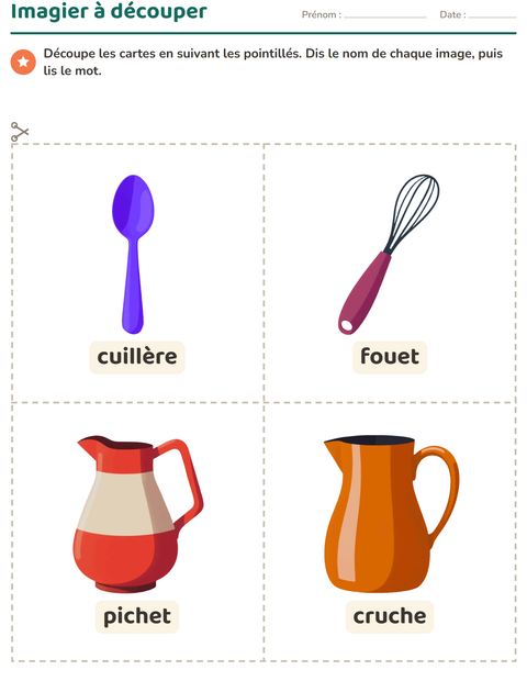 Aperçu de la fiche Imagier avec Ustensiles de cuisine pour École maternelle (grande section, 5-7 ans)
