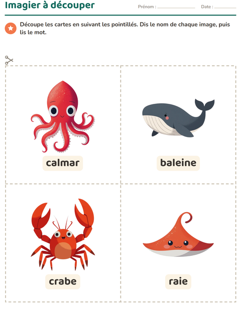 Aperçu de la fiche Imagier avec Vie océanique pour École maternelle (grande section, 5-7 ans)