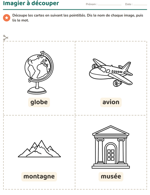 Aperçu de la fiche Imagier avec Voyages et Vacances NB pour École maternelle (grande section, 5-7 ans)