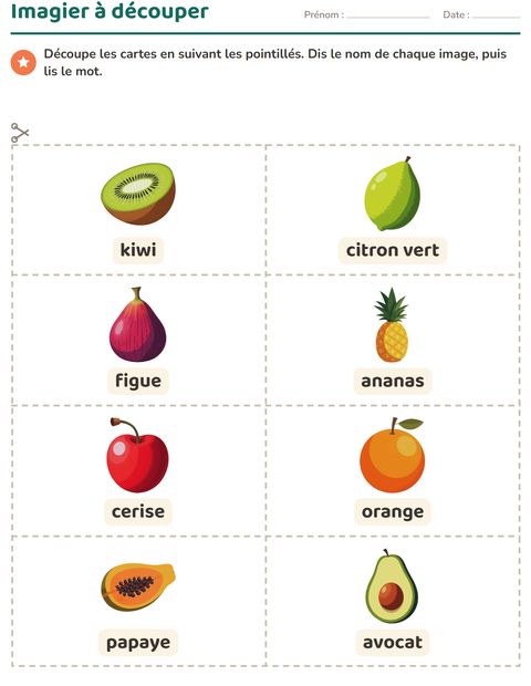 Aperçu de la fiche Imagier avec Fruits pour École maternelle (grande section, 5-7 ans)
