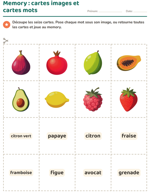 Memory : cartes images et cartes mots