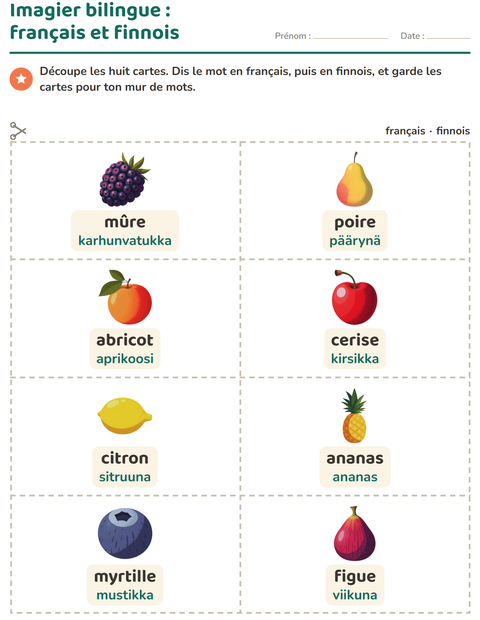 Aperçu de la fiche Imagier avec Fruits pour École maternelle (grande section, 5-7 ans)