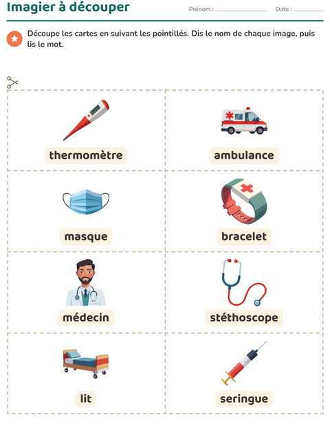 Aperçu de la fiche Imagier avec Hôpital pour École maternelle (grande section, 5-7 ans)