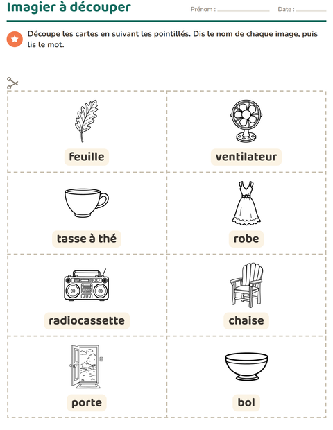 Aperçu de la fiche Imagier avec Maison et Nature NB pour École maternelle (grande section, 5-7 ans)