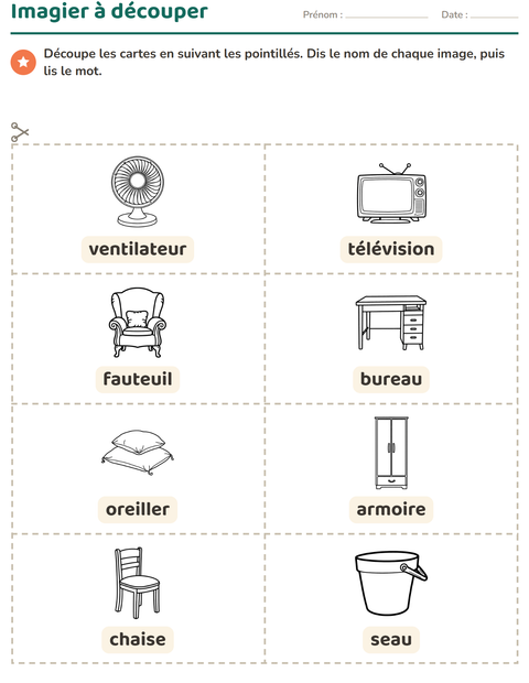 Aperçu de la fiche Imagier avec Maison NB 2 pour École maternelle (grande section, 5-7 ans)
