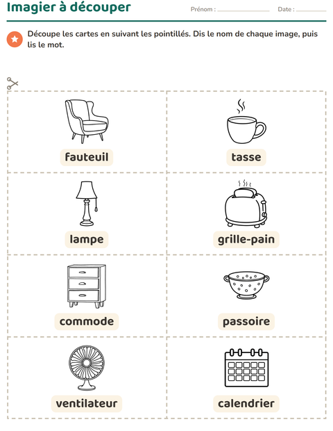 Aperçu de la fiche Imagier avec Maison NB pour École maternelle (grande section, 5-7 ans)