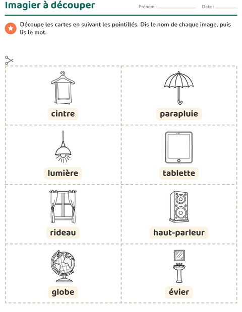 Aperçu de la fiche Imagier avec Ménage NB pour École maternelle (grande section, 5-7 ans)