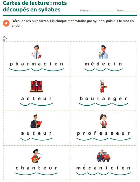 Aperçu de la fiche Imagier avec Métiers pour CP (cours préparatoire)