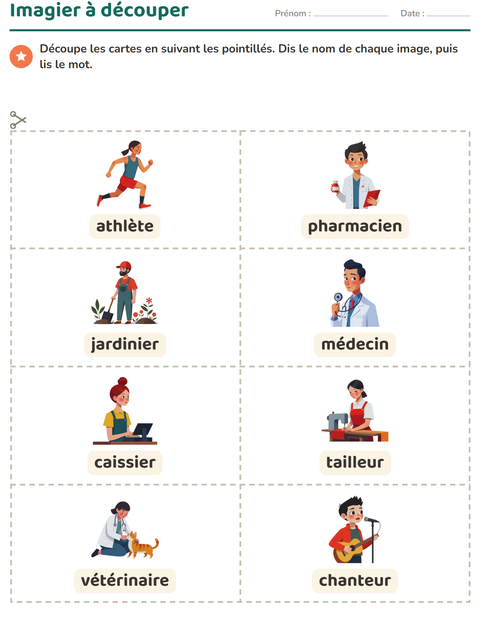 Aperçu de la fiche Imagier avec Métiers pour École maternelle (grande section, 5-7 ans)